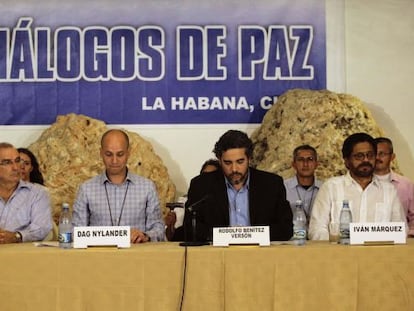 La mesa de negociación de las FARC con el Gobierno colombiano.