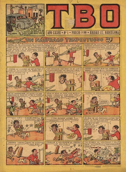 Historieta de naúfragos que publicó Coll en TBO (1952).