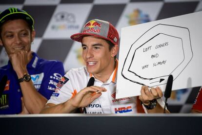 Márquez dibuja cómo sería su circuito perfecto: curvas a la izquierda y muy resbaladizo.
