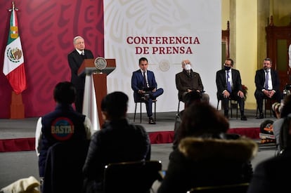 Conferencia de prensa del presidente Andrés Manuel López Obrador la mañana del lunes.