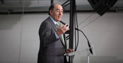 El presidente de Iberdrola, Ignacio Sánchez Galán, interviene este miércoles en la inauguración de la nueva planta de Wallbox, en Barcelona.