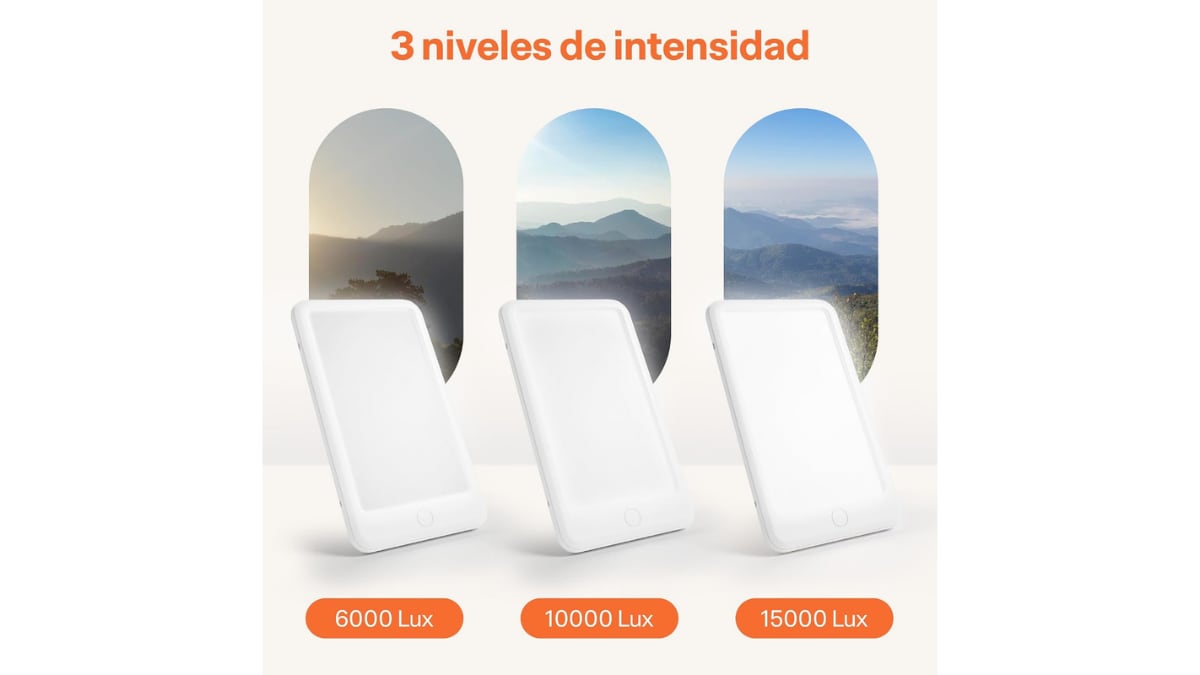 Esta lámpara de luminoterapia se puede ajustar en tres niveles de intensidad.