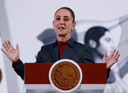 Claudia Sheinbaum durante la conferencia matutina de este miércoles en el Palacio Nacional.