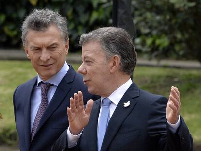 Macri y Santos, en la Casa de Nari&ntilde;o de Bogot&aacute;. 