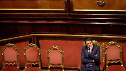 Renzi, el 24 de febrero en el Senado italiano.