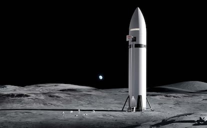 Recreación de un cohete de SpaceX en la Luna