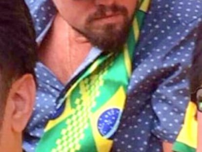 Leo DiCaprio torcendo pelo Brasil no Mundial.