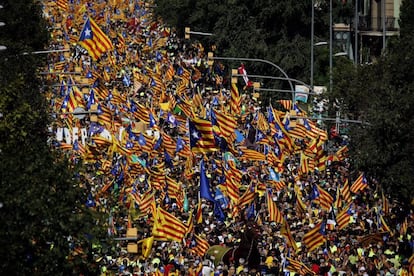 Thousands of people in the streets of Barcelona on Monday.