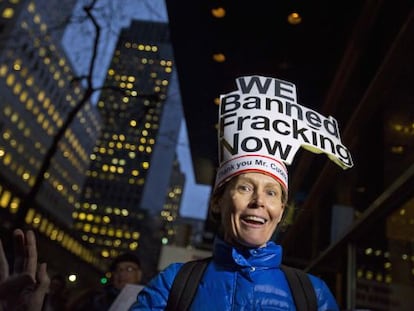 Celebraci&oacute;n en Nueva York despu&eacute;s de que el gobernador anunciara en diciembre la prohibici&oacute;n del fracking en el estado. 