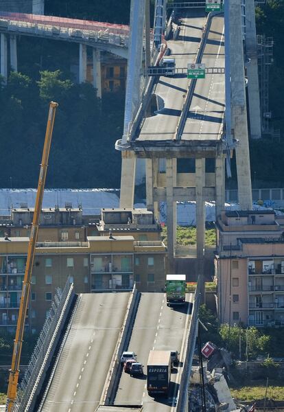 Vista general del puente Morandi, el 15 de agosto de 2018.