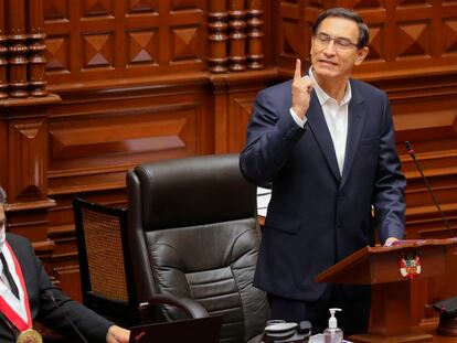 El presidente Martín Vizcarra en el Congreso peruano, el 18 de septiembre.