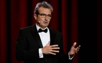 Mariano Barroso, presidente de la Academia de Cine, durante su discurso en la gala de los Goya del pasado febrero.