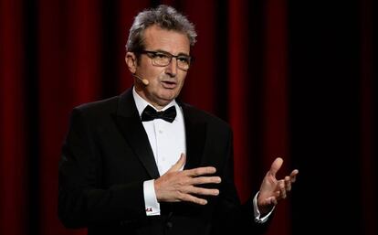 Mariano Barroso, presidente de la Academia de Cine, durante su discurso en la gala de los Goya del pasado febrero. 