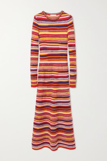 Todas tenemos nuestro jersey de rayas favorito que ahora puede convertirse en el vestido infalible de la temporada gracias a este de Chloé. Confeccionado en cashmere reciclado de rayas multicolor.

1.490€