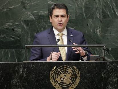 El presidente de Honduras, Juan Orlando Hernández, en la ONU.