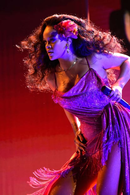 Rihanna, durante su actuación en la última gala de los Grammy el pasado 28 de enero.