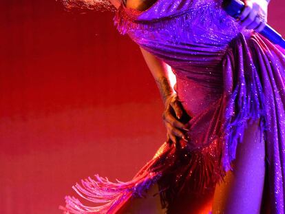 Rihanna, durante su actuación en la última gala de los Grammy el pasado 28 de enero.