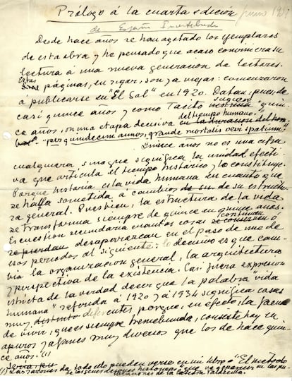 Prólogo manuscrito de la cuarta edición de 'España invertebrada'.