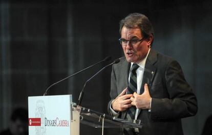 El presidente de la Generalitat, Artur Mas, durante su intervenci&oacute;n en una conferencia ofrecida por la C&aacute;mara de Comercio de Barcelona.