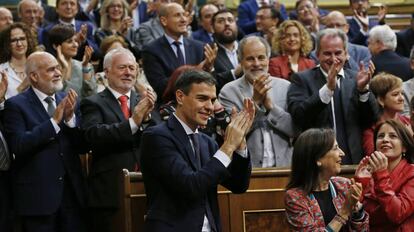 El nuevo presidente de Gobierno, Pedro Sánchez, tras la adopción de la moción de censura por el Congreso, el pasado 1 de junio. 