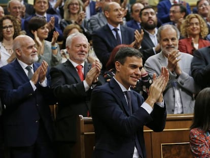 El nuevo presidente de Gobierno, Pedro Sánchez, tras la adopción de la moción de censura por el Congreso, el pasado 1 de junio. 