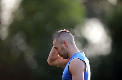 Benzema, durante un entrenamiento.