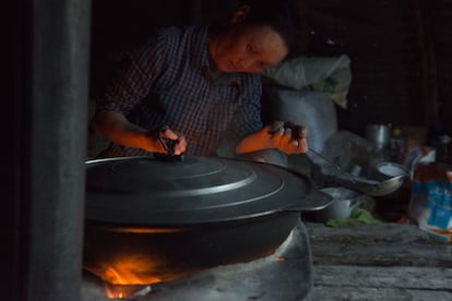 A diferencia de otros nómadas, que utilizan excrementos de vaca secos, los tsaagan queman madera para cocinar y para calentarse.