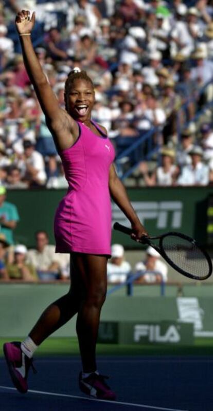 Serena Williams celebra su victoria frente a Kim Clijsters en Indian Wells, en 2001. 