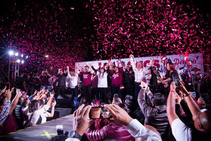 Delfina Gómez celebra su triunfo electoral en Toluca (Estado de México), el 4 de junio.