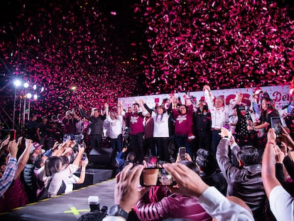 Delfina Gómez celebra su triunfo electoral en Toluca (Estado de México), el 4 de junio.