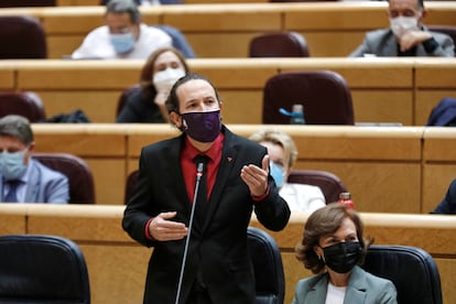 El vicepresidente segundo del Gobierno, Pablo Iglesias, en el Senado.