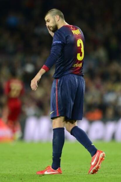 Barcelona's defender Gerard Pique reacts during the match.