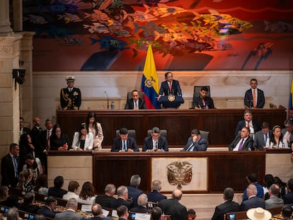 Gustavo Petro habla en el Congreso de la República, el 20 de julio.