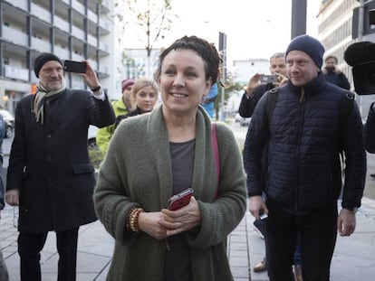 La escritora polaca Olga Tokarczuk, ganadora del Premio Nobel de Literatura 2018, este jueves en Bielefeld, Alemania.