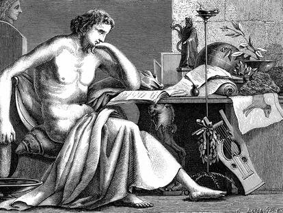 Aristóteles, representado como un hombre en una obra del siglo XIX.
