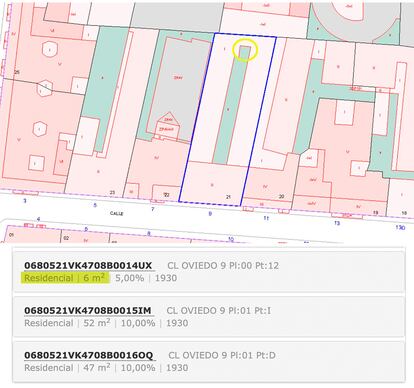 Documento del catastro donde se incluye como residencial esta vivienda de seis metros cuadrados. 