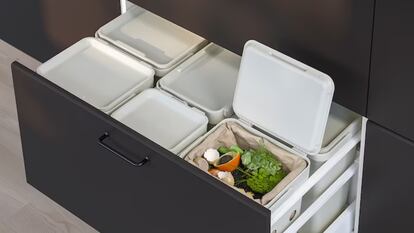 clasificador de residuos, reciclaje, combinación de dos cubos, clasificador de residuos Ikea, basura, cubos de reciclaje cocina, formato extraíble, fácil transporte