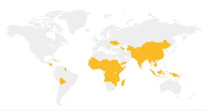 Mapa de la vacunación: En amarillo, los países a los que llega GAVI. Pincha en la imagen para conocer los detalles.