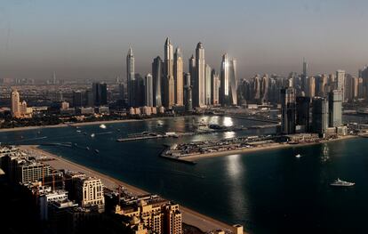 Luxury towers dominate the skyline in the Marina district and the new Dubai Harbour development in Dubai, United Arab Emirates, on April 6, 2021.