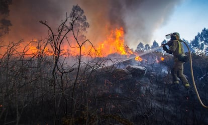 Incendio forestal en Rianxo (A Coruña) a finales de marzo. 