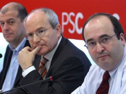 Jos&eacute; Zaragoza, Jos&eacute; Montilla y Miquel Iceta en una ejecutiva del PSC de 2007.