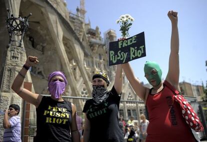 Manifestaci&oacute;n en Barcelona en apoyo a las Pussy Riot. 