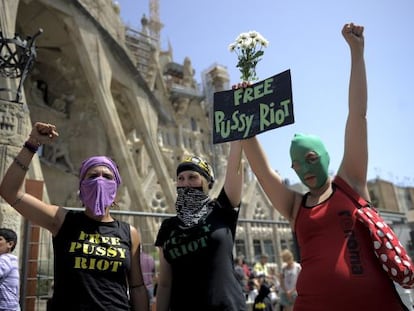 Manifestaci&oacute;n en Barcelona en apoyo a las Pussy Riot. 