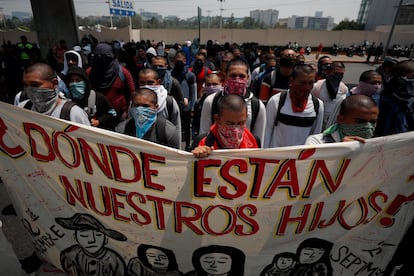 Demonstrators outside Military Camp 1, in Mexico City (Mexico), protest for justice for the 43 student teachers who disappeared from Ayotzinapa rural teachers college.