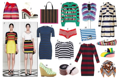 1CH Carolina Herrera Bermudas de tiro alto con cinturón de lazo. 2. Chanel Sandalia tricolor con plataforma. 3. Fendi Shopping bag con ribete flúor. 4. Marc Jacobs Jersey de punto y paillettes. 5. Philipp Plein Chaleco de pelo. 6. By Marlene Birger Trench cruzado. 7. Jason Wu Cruise. 8. T by Alexander Wang Vestido de punto con manga corta. 9. Topshop Culotte con ribete de encaje. 10. Roger Vivier Clutch con hebilla metálica. 11. Miu Miu Jersey corto con manga al codo. 12. Zara Vestido elástico de manga larga. 13. Chika10 para El Armario de la Tele Slipper con diferentes texturas. 14. Iceberg Cruise Cinturón de piel metalizada. 15. Tabitha Simmons Zapato acordonado con cuña de esparto. 16. Juicy Couture Polvera. 17. Bimba & Lola Pañuelo de seda.