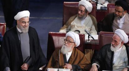 El presidente iraní, Hasán Rohaní, a su llegada a la reunión anual de la Asamblea de Expertos en Teherán (Irán), el 1 de septiembre de 2015.