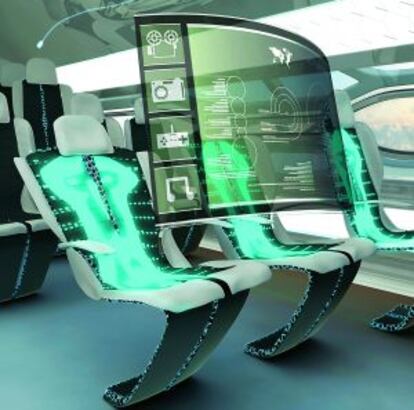 Diseño de Airbus para un asiento mutante con dispositivos inteligentes a base de hologramas de alta tecnología que permitan el máximo disfrute a bordo.