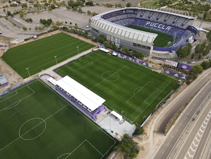 Vista aérea del estadio del Real Valladolid, el José Zorrilla, y de los campos de entrenamiento aledaños.