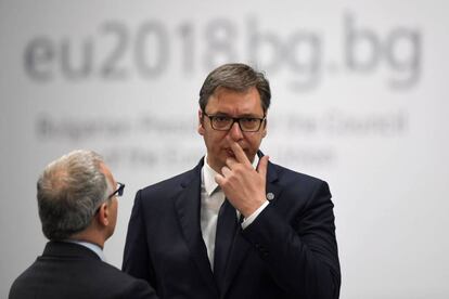 El presidente de Serbia, Aleksandar Vucic, este jueves en la cumbre UE-Balcanes en Sofia, Bulgaria, donde atendió a este periódico