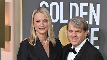 Katie Boehly, US businessman Todd Boehly, Helen Hoehne, and guest arrive for the 80th annual Golden Globe Awards